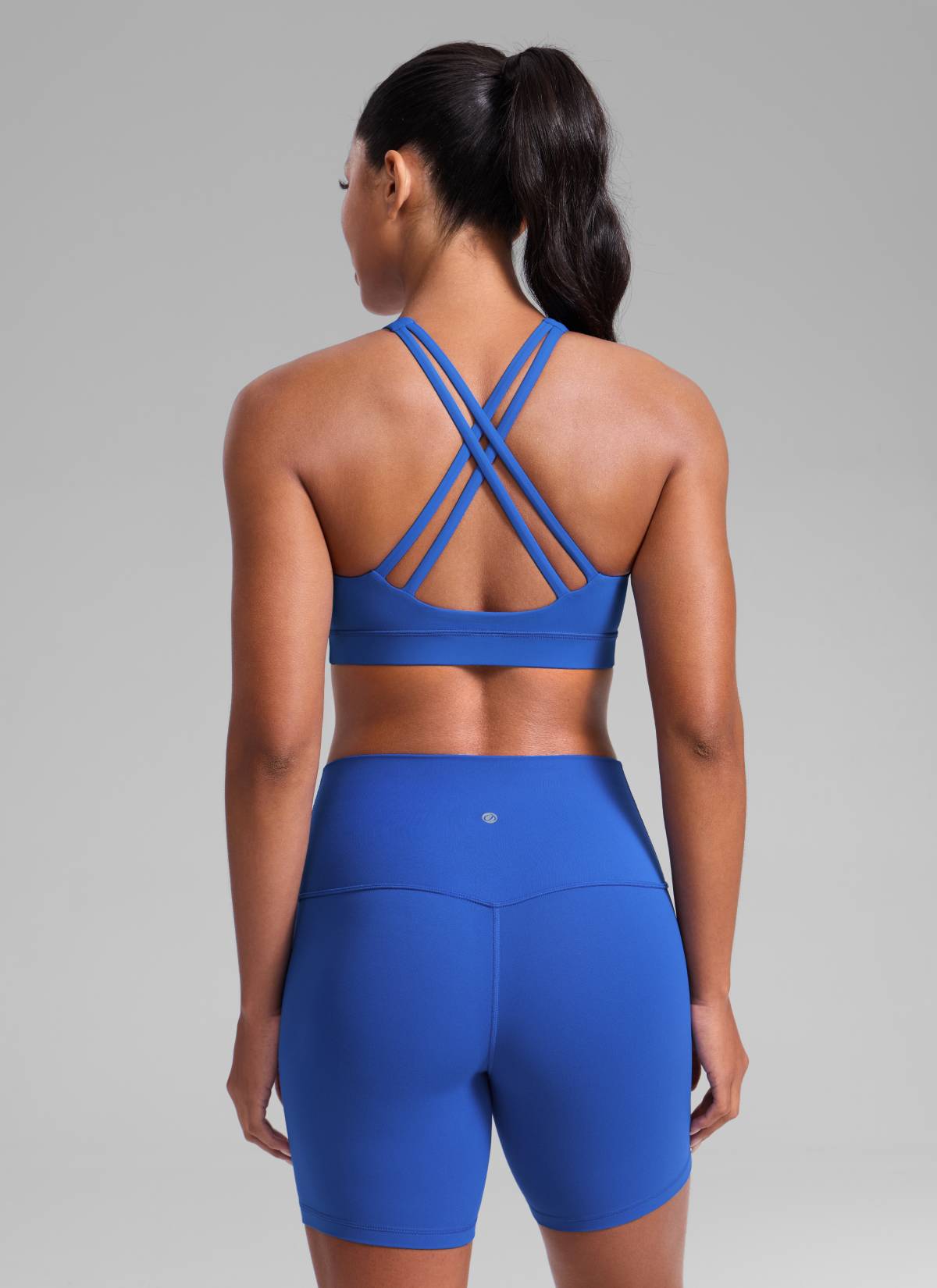 CRZ YOGA Women's Nakedfeel Training U Neck Criss Cross Back Sports Bra Waves Blue