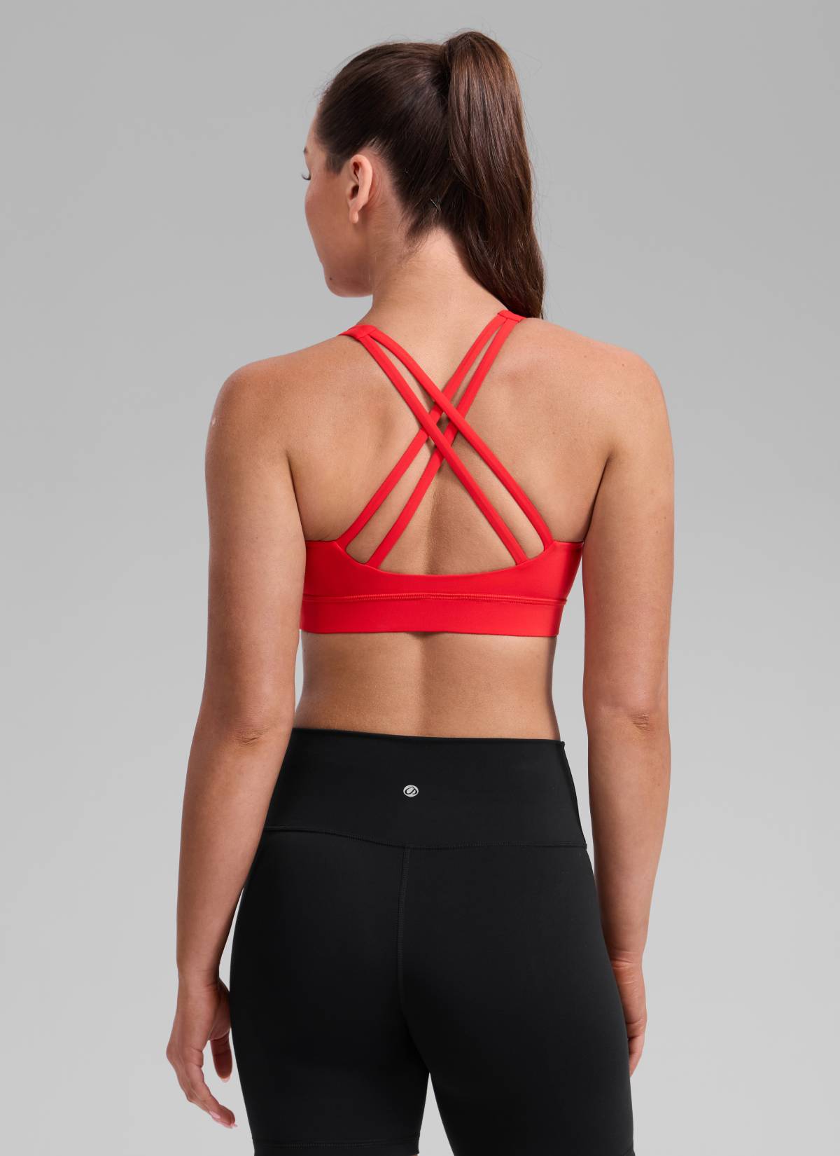 CRZ YOGA Women's Nakedfeel Training U Neck Criss Cross Back Sports Bra Deep Red @model_info:Brooklyn