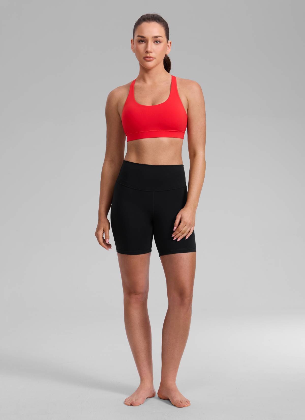 CRZ YOGA Women's Nakedfeel Training U Neck Criss Cross Back Sports Bra Deep Red @model_info:Brooklyn
