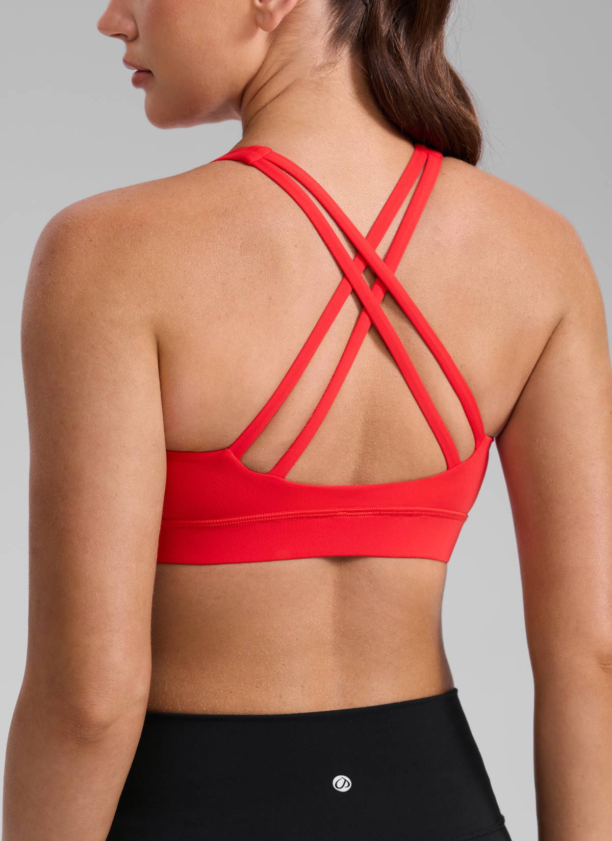 CRZ YOGA Women's Nakedfeel Training U Neck Criss Cross Back Sports Bra Deep Red @model_info:Brooklyn