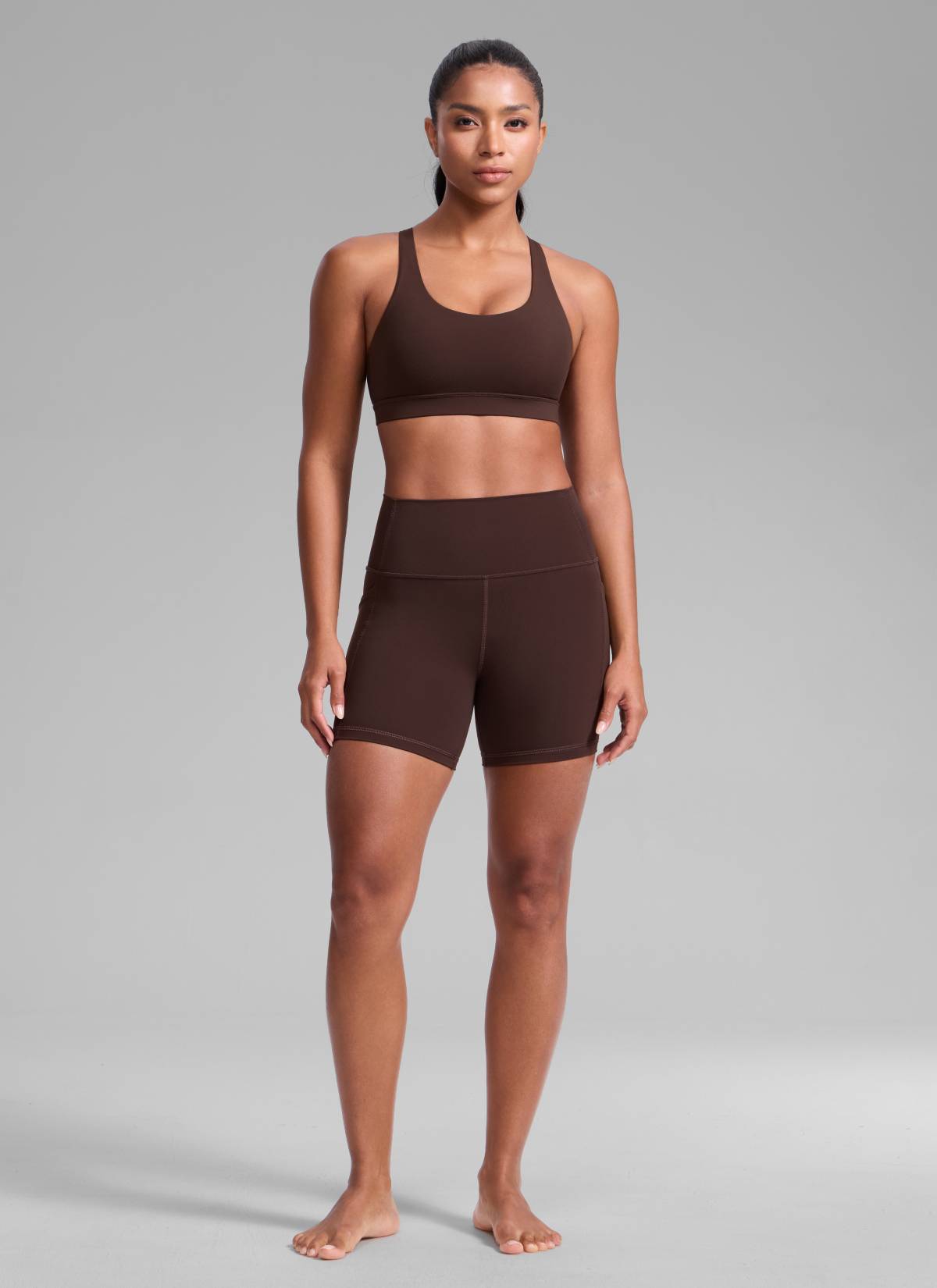 CRZ YOGA Women's Nakedfeel Training U Neck Criss Cross Back Sports Bra Hot Fudge Brown
