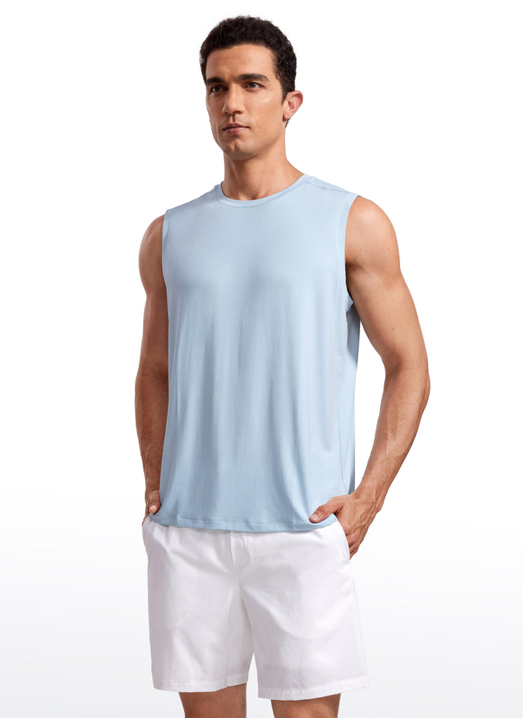 CRZ YOGA Men's Stretchy Workout Classic Fit Tank Tops Sleeveless Iron Blue