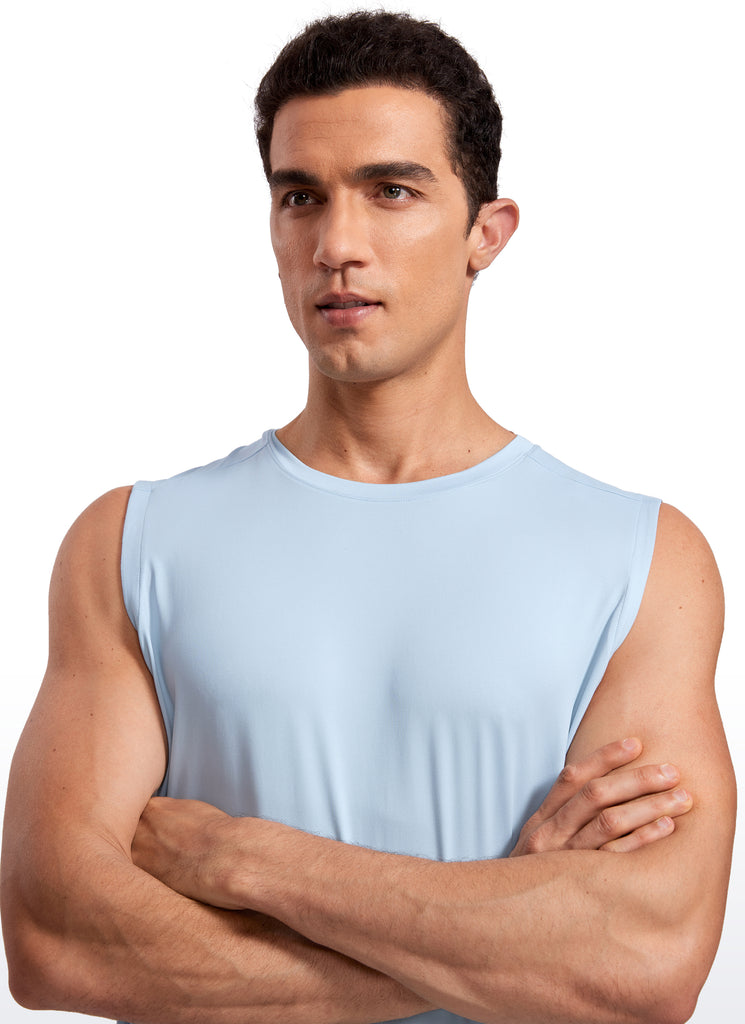 CRZ YOGA Men's Stretchy Workout Classic Fit Tank Tops Sleeveless Iron Blue