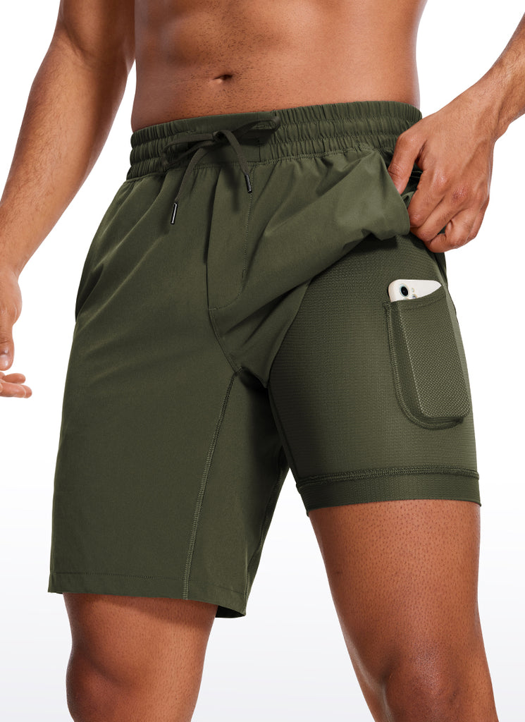 CRZ YOGA Men's Train Run Classic Fit Feathery-Fit Lined Shorts 9'' Dark Olive