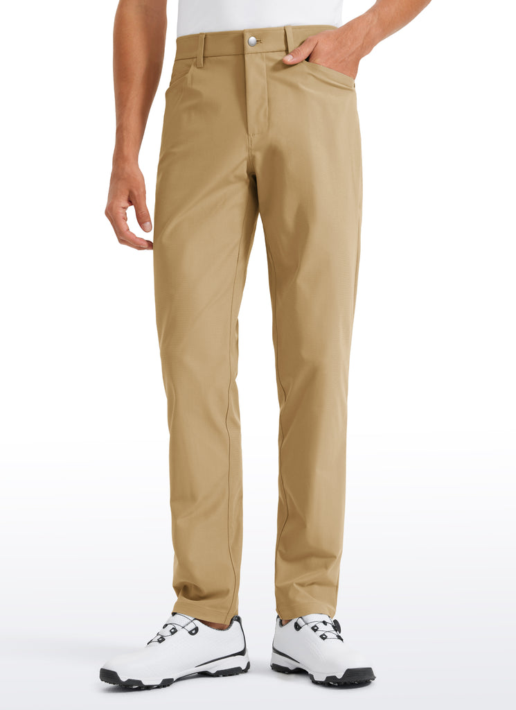 CRZ YOGA Mens Work Slim Fit All-Day Comfort Golf Pants 5 Pockets 30'' Khaki Sand
