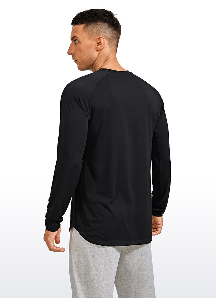 CRZ YOGA Men's Train Slim Fit Lightweight Rounded Scallop Long Sleeves Light Gray Heather