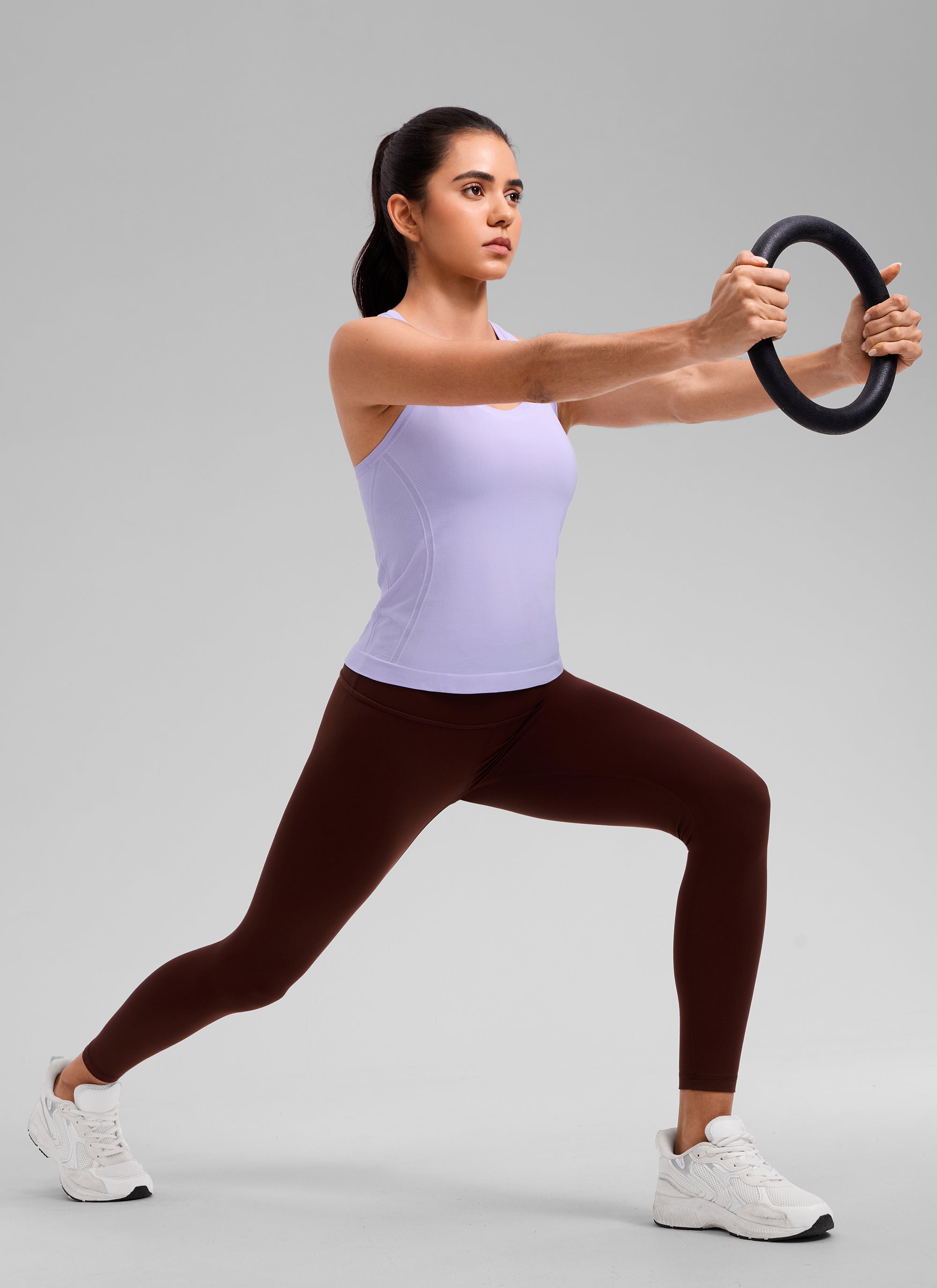 CRZ YOGA Women's Yoga Slim Fit Seamless Tank Crew Neck Racerback Lavender Frost @model_info:Beatriz