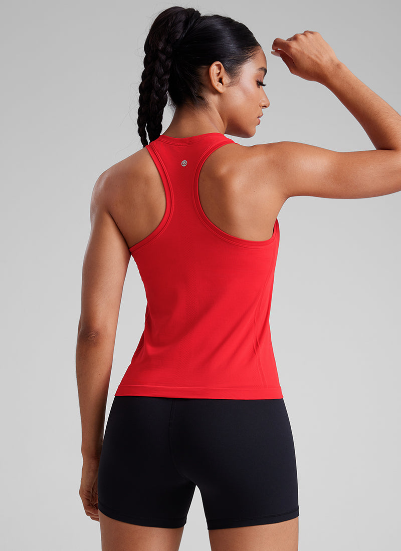 CRZ YOGA Women's Yoga Slim Fit Seamless Tank Crew Neck Racerback Deep Red @model_info:Amanda