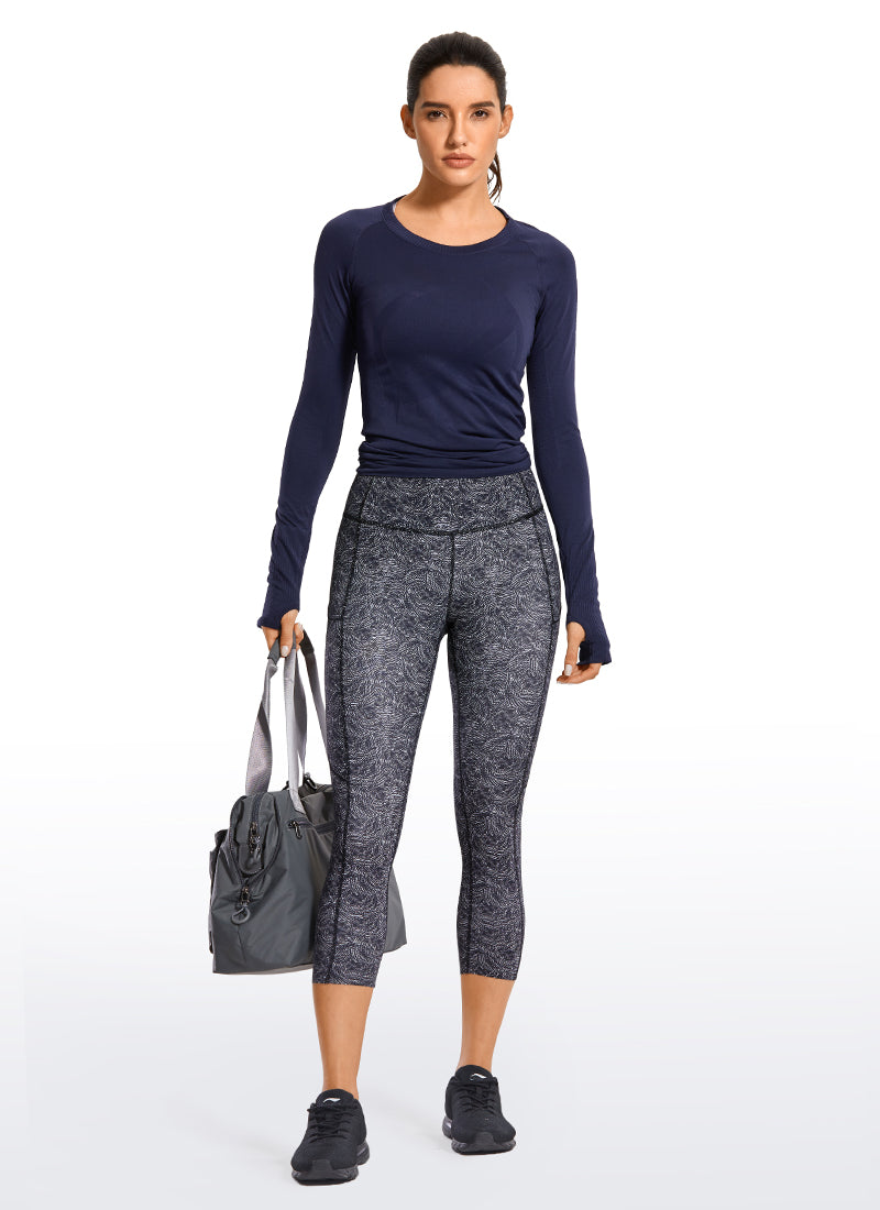 CRZ YOGA Women's Train Slim Fit Shirts Speedy Seamless Long Sleeves White