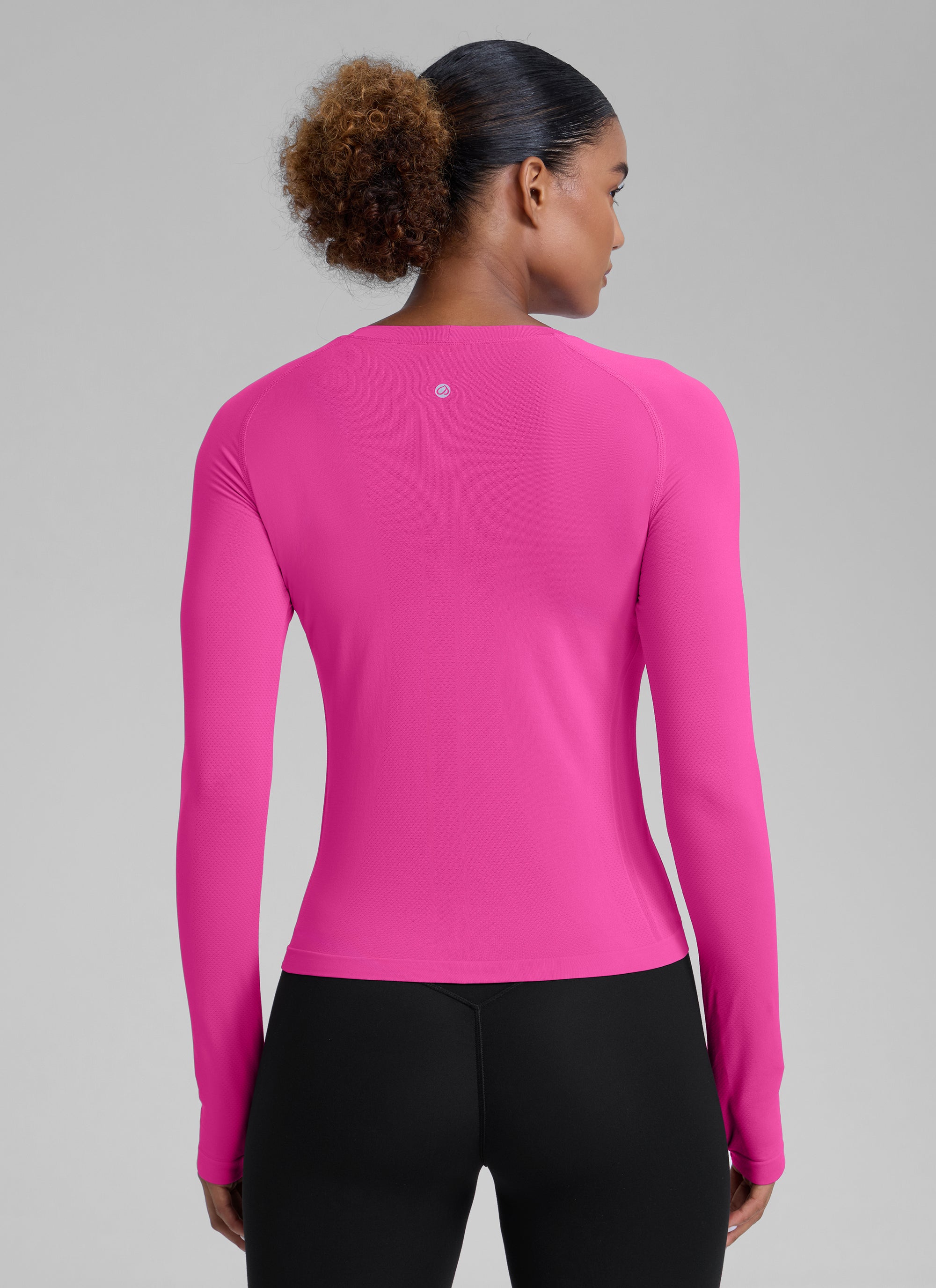 CRZ YOGA Women's Run Train Shirts Seamless Long Sleeve Waist Length Hibiscus Purple @model_info:Babrabra