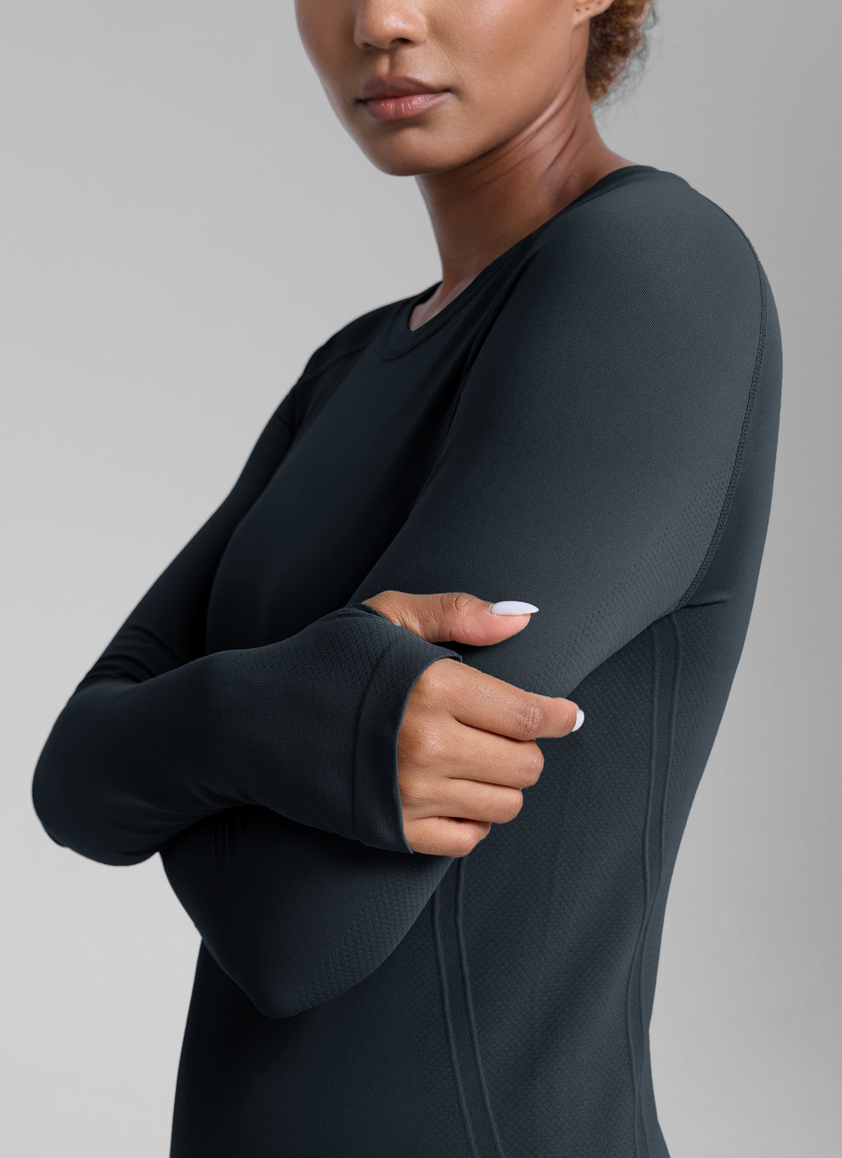 CRZ YOGA Women's Running Quick Dry Shirts Seamless Long Sleeves True Navy