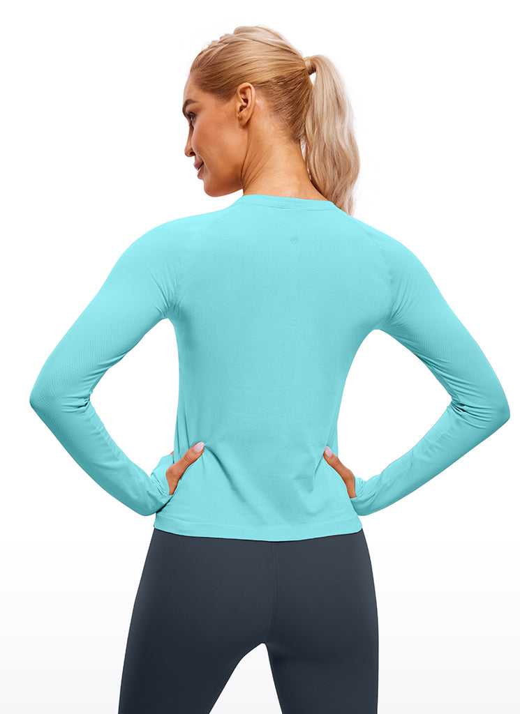 CRZ YOGA Women's Running Quick Dry Shirts Seamless Long Sleeves Turquoise2