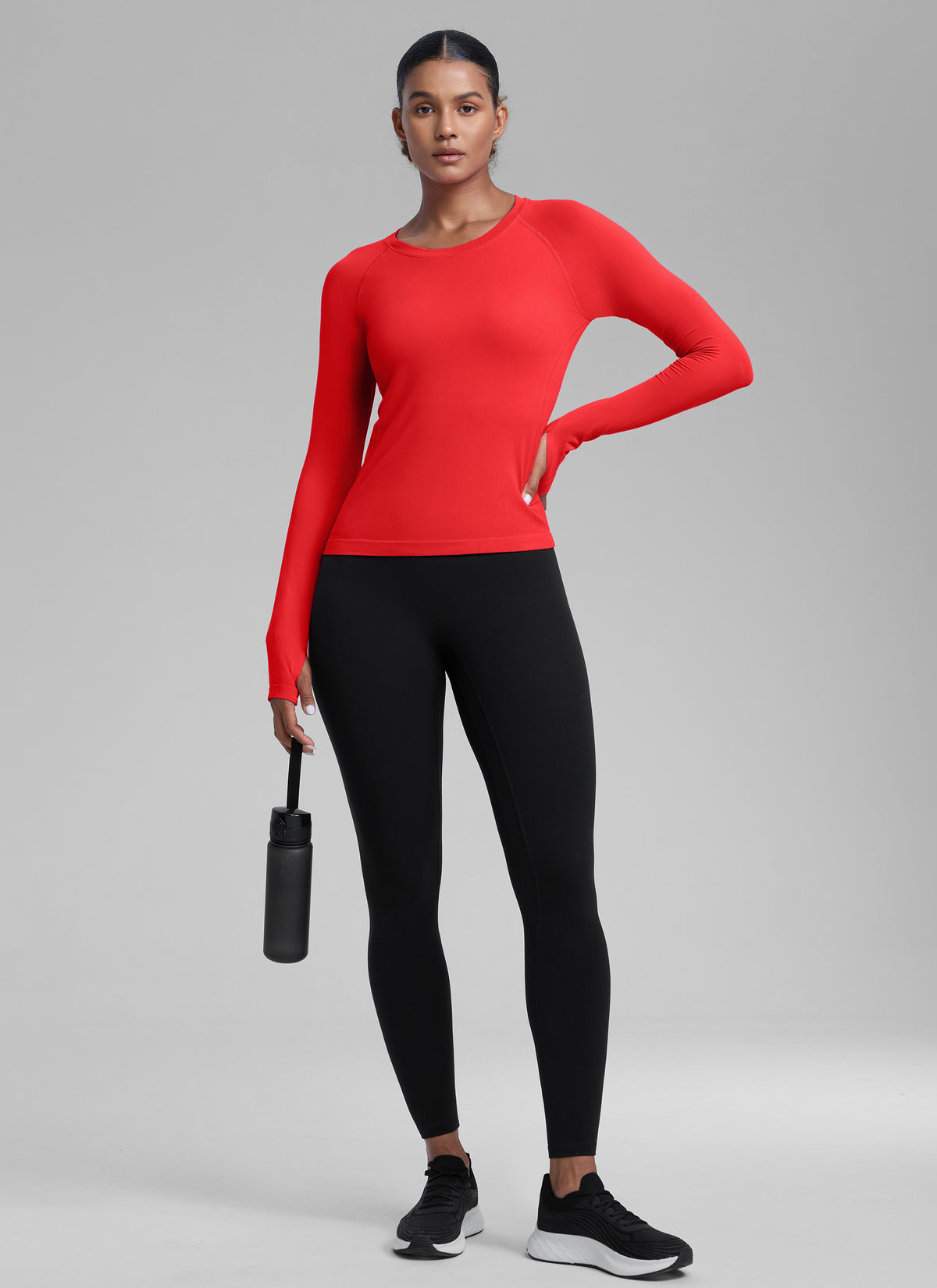 CRZ YOGA Women's Running Quick Dry Shirts Seamless Long Sleeves Deep Red