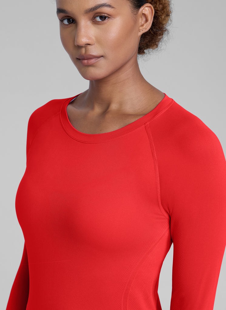 CRZ YOGA Women's Running Quick Dry Shirts Seamless Long Sleeves Deep Red