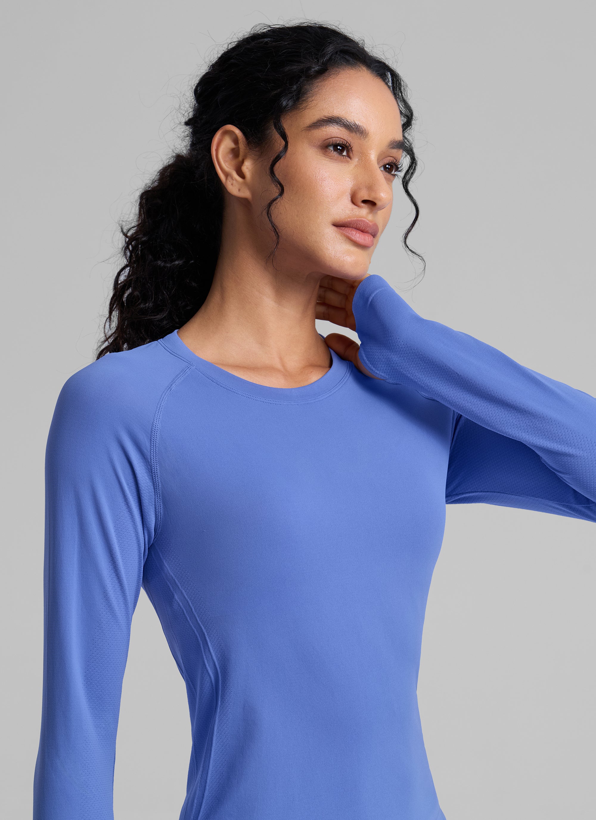 CRZ YOGA Women's Running Quick Dry Shirts Seamless Long Sleeves Wild Indigo