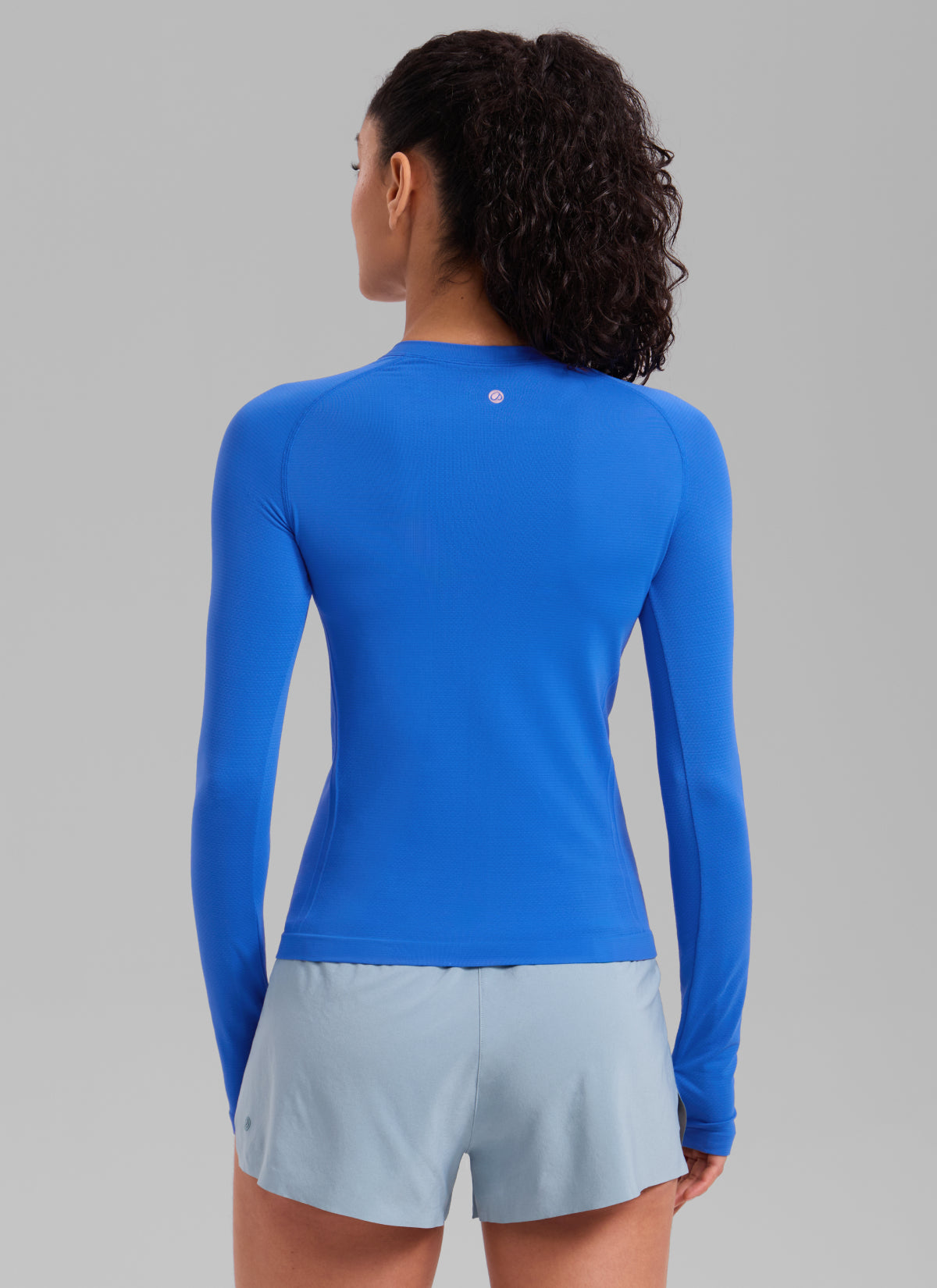 CRZ YOGA Women's Running Quick Dry Shirts Seamless Long Sleeves Sparkle Blue