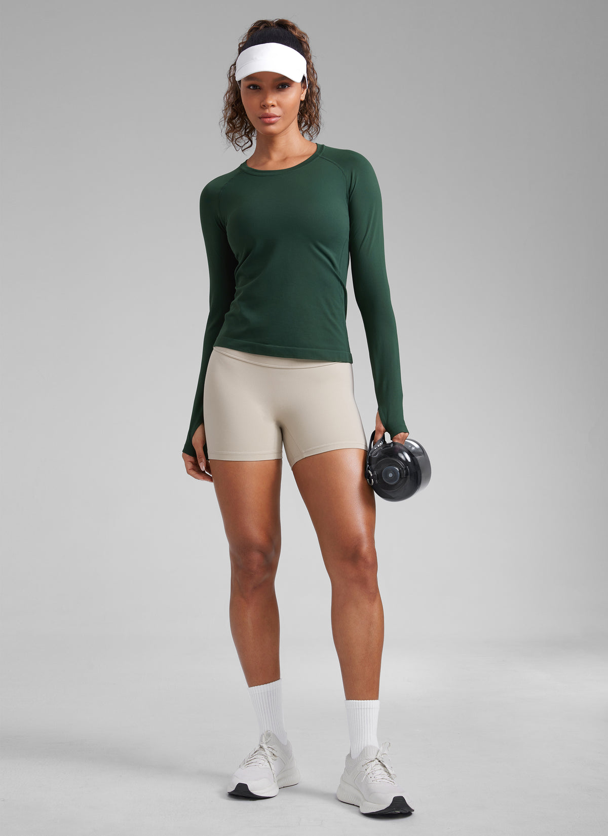 CRZ YOGA Women's Running Quick Dry Shirts Seamless Long Sleeves Legend Green