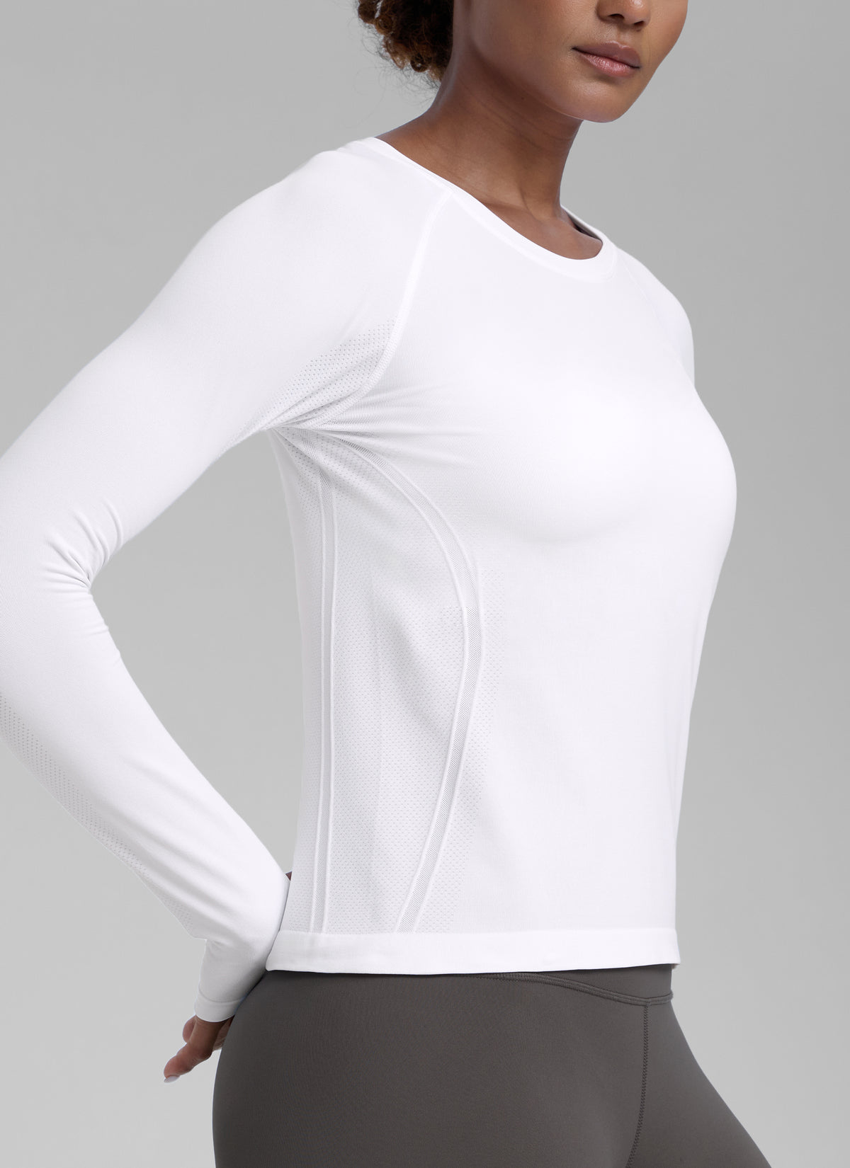 CRZ YOGA Women's Running Quick Dry Shirts Seamless Long Sleeves White