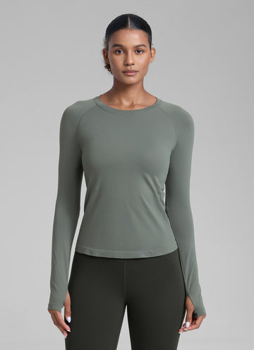 CRZ YOGA Women's Running Quick Dry Shirts Seamless Long Sleeves Grey Sage