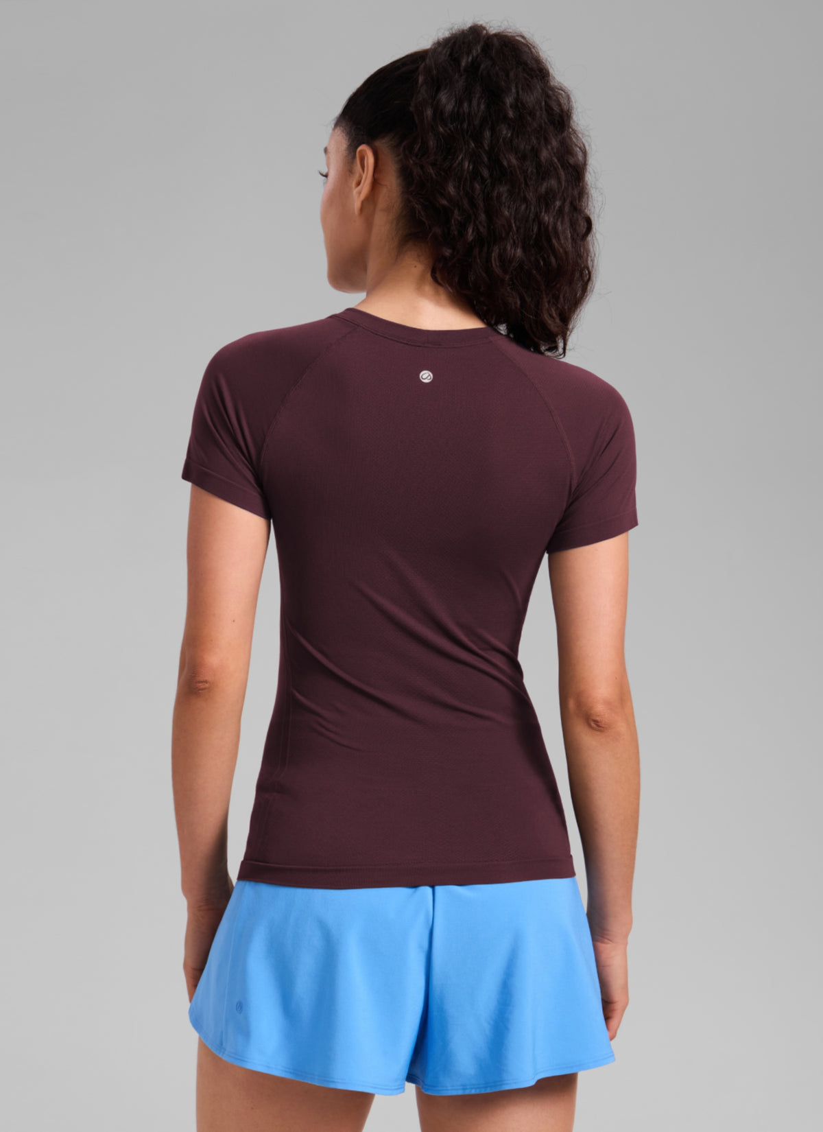 CRZ YOGA Women's Running Classic Fit Shirts Seamless Short Sleeves Ripe Plum