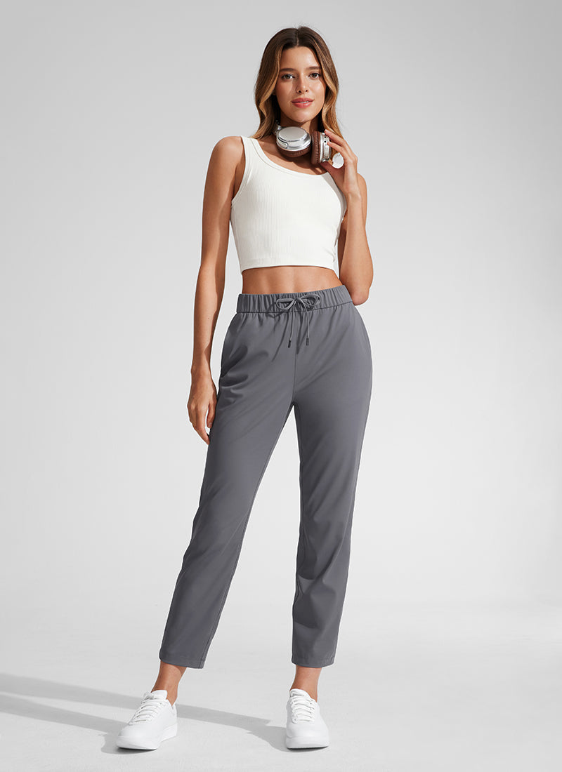 CRZ YOGA Women's Travel Slim Fit Stretch Drawstring 7/8 Pants 27'' Dark Carbon