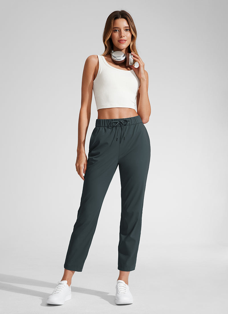 CRZ YOGA Women's Travel Slim Fit Stretch Drawstring 7/8 Pants 27'' Melanite