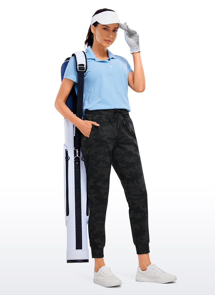 CRZ YOGA Women's Travel Slim Fit Stretch Drawstring Jogger 27'' Dark grey camouflage