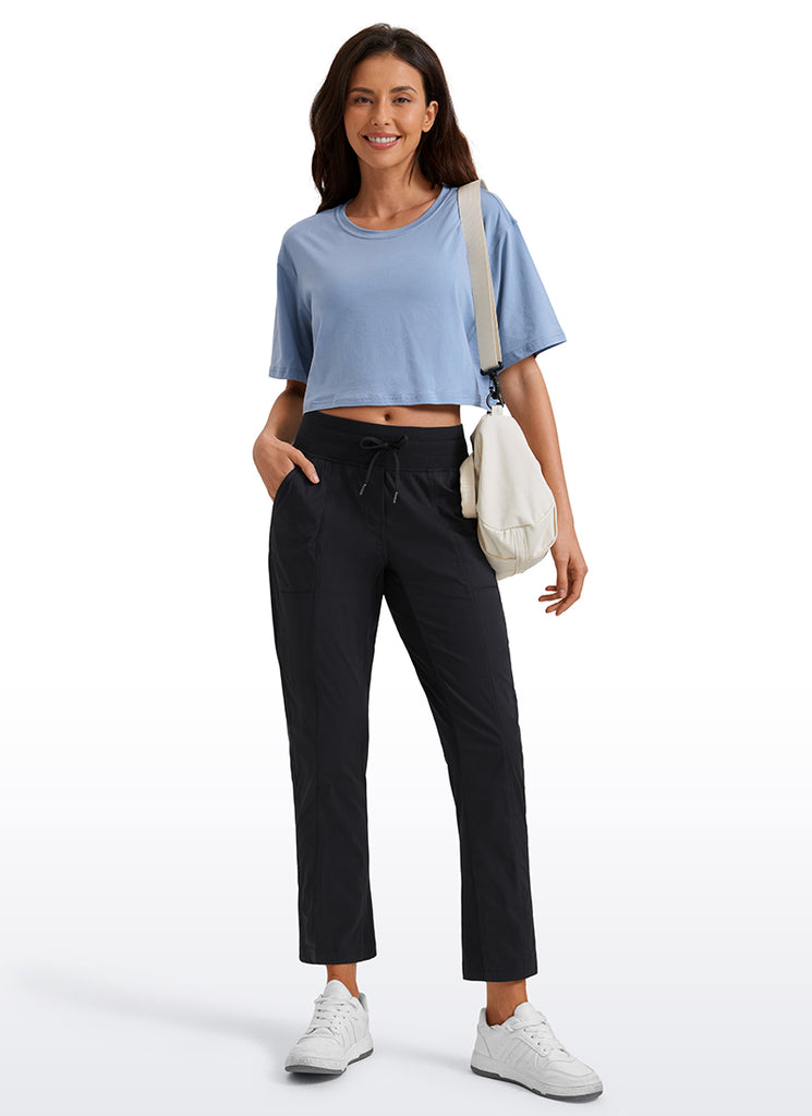 CRZ YOGA Women's Travel Slim Fit Striped Pants 27'' Cinched Leg Black