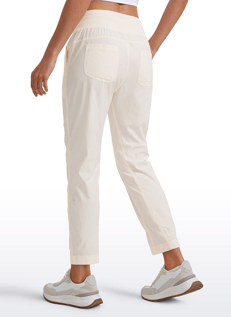 CRZ YOGA Women's Travel Slim Fit Striped Pants 27'' Cinched Leg White Apricot
