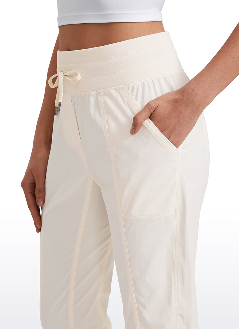 CRZ YOGA Women's Travel Slim Fit Striped Pants 27'' Cinched Leg White Apricot