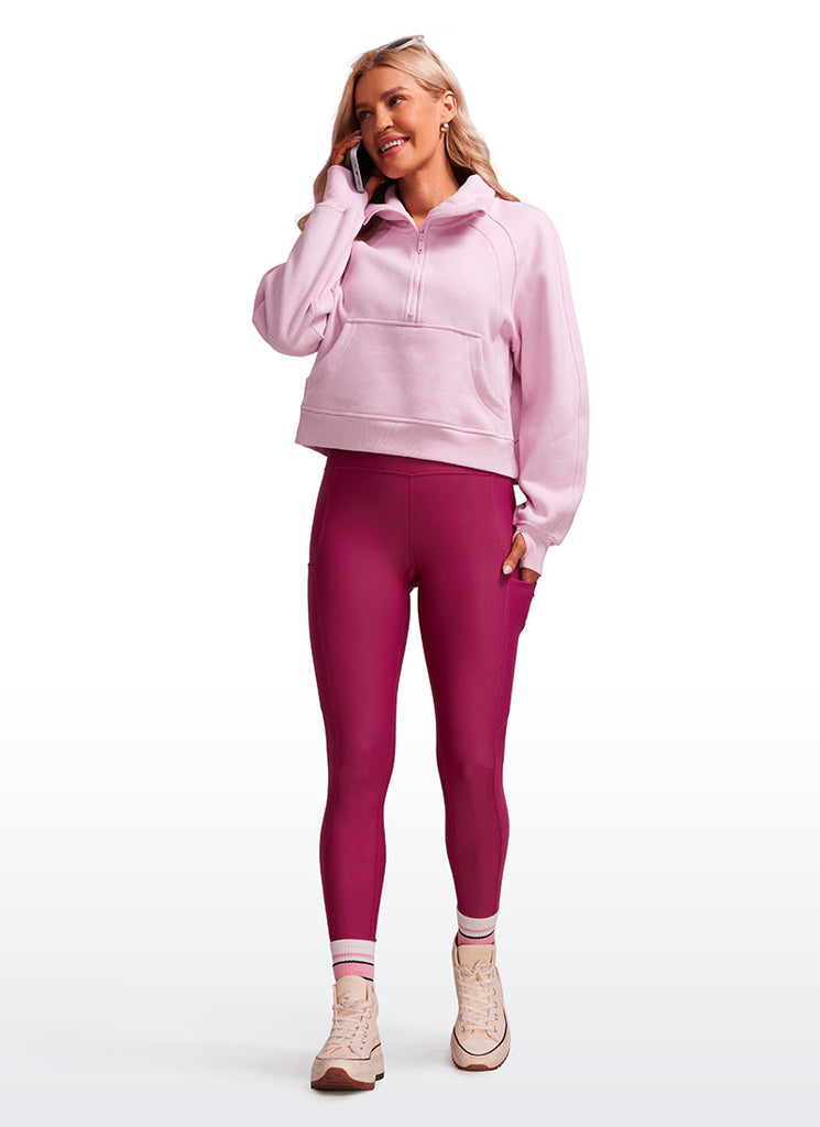 CRZ YOGA Women's High Rise Thermal Fleece Lined Pocket Leggings 28'' Magenta Purple