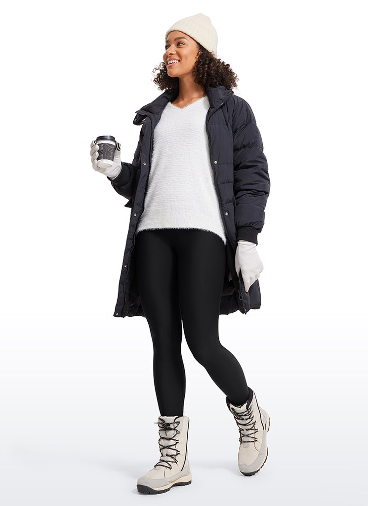 CRZ YOGA Women's Winter High Rise Thermal Fleece Lined Leggings 28'' Black