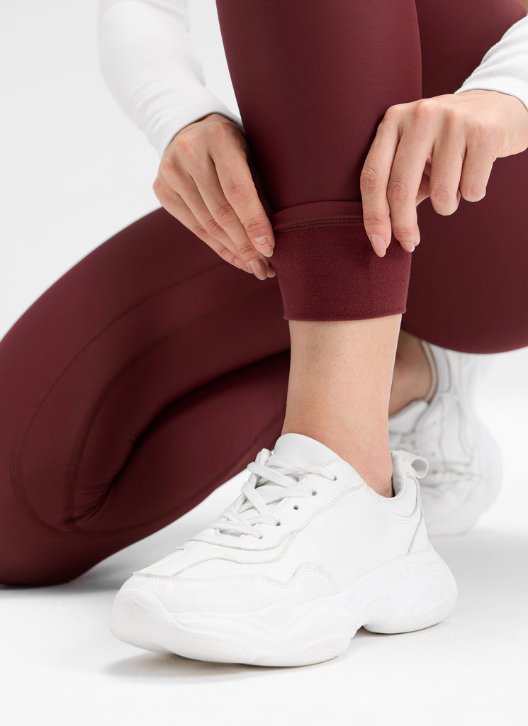 CRZ YOGA Women's Winter High Rise Thermal Fleece Lined Leggings 28'' Red Merlot