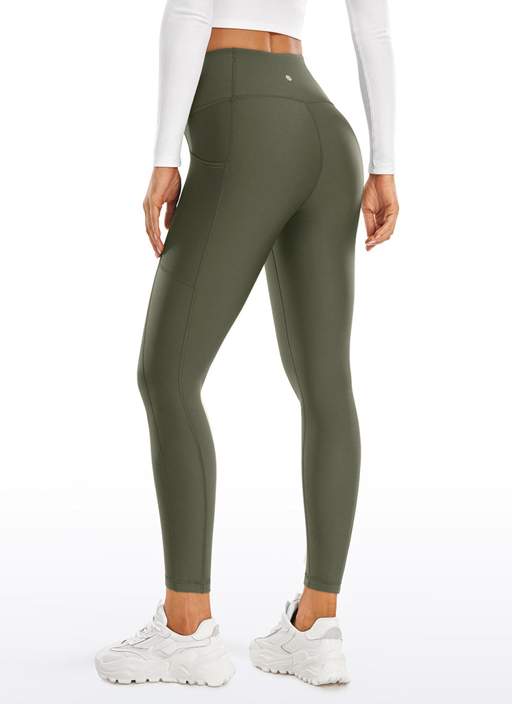 CRZ YOGA Women's High Rise Thermal Fleece Lined Pocket Legging II 25'' Olive Green