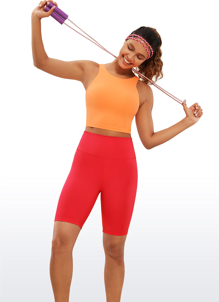 CRZ YOGA Women's Yoga High Rise Biker Shorts Nakedfeel Shorts 8'' Deep Red