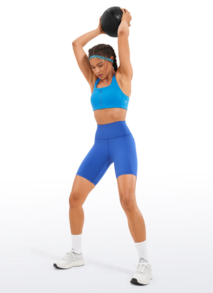 CRZ YOGA Women's Yoga High Rise Biker Shorts Nakedfeel Shorts 8'' Waves Blue