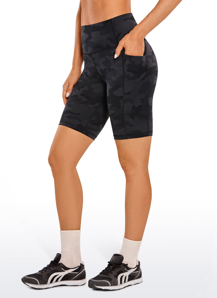 CRZ YOGA Women's Train High Rise Biker Nakedfeel Pocket Shorts 8'' Dark grey camouflage