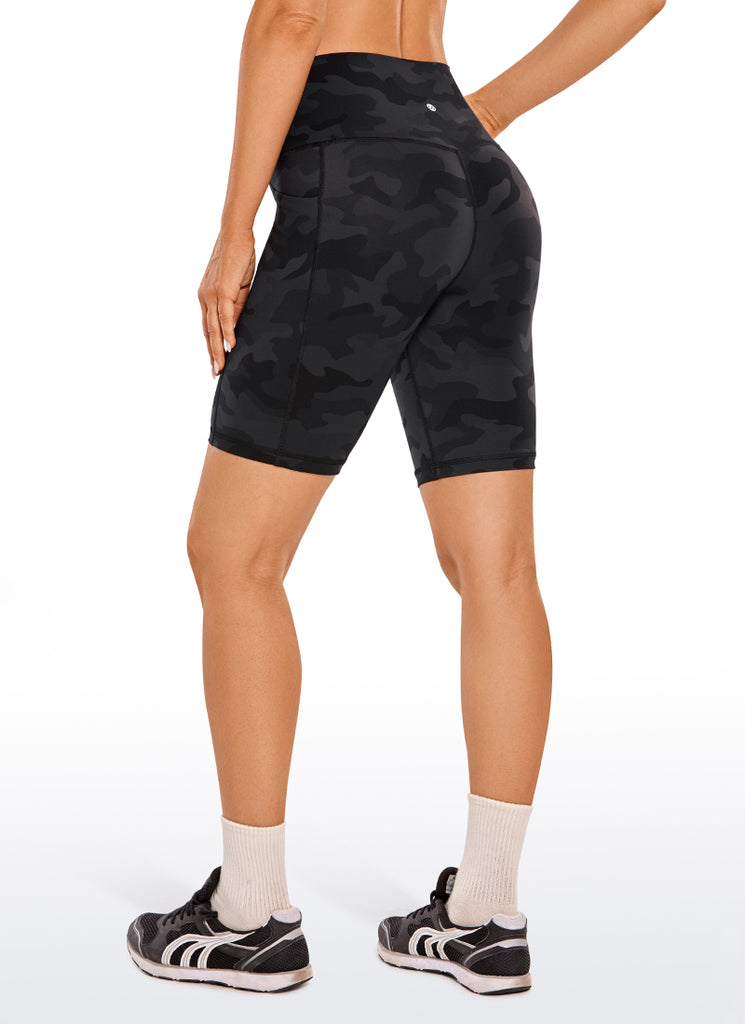 CRZ YOGA Women's Train High Rise Biker Nakedfeel Pocket Shorts 8'' Dark grey camouflage