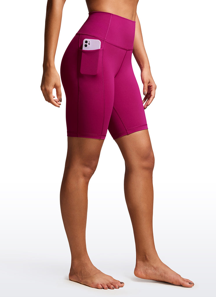 CRZ YOGA Women's Train High Rise Biker Nakedfeel Pocket Shorts 8'' Light grayish blue