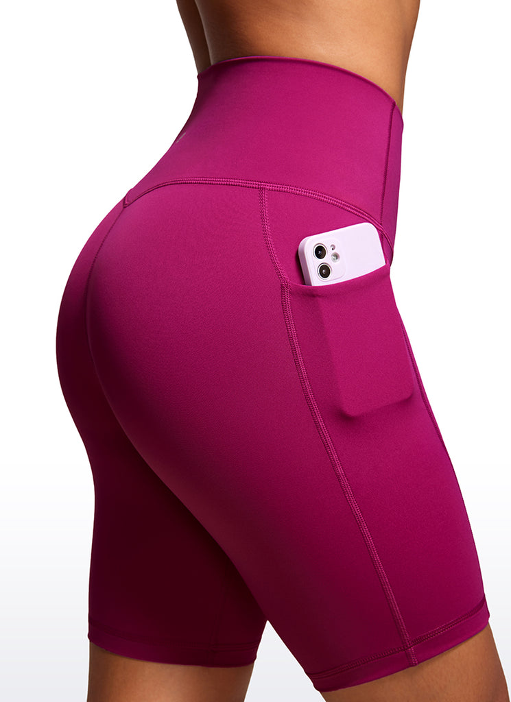 CRZ YOGA Women's Train High Rise Biker Nakedfeel Pocket Shorts 8'' Magenta Purple