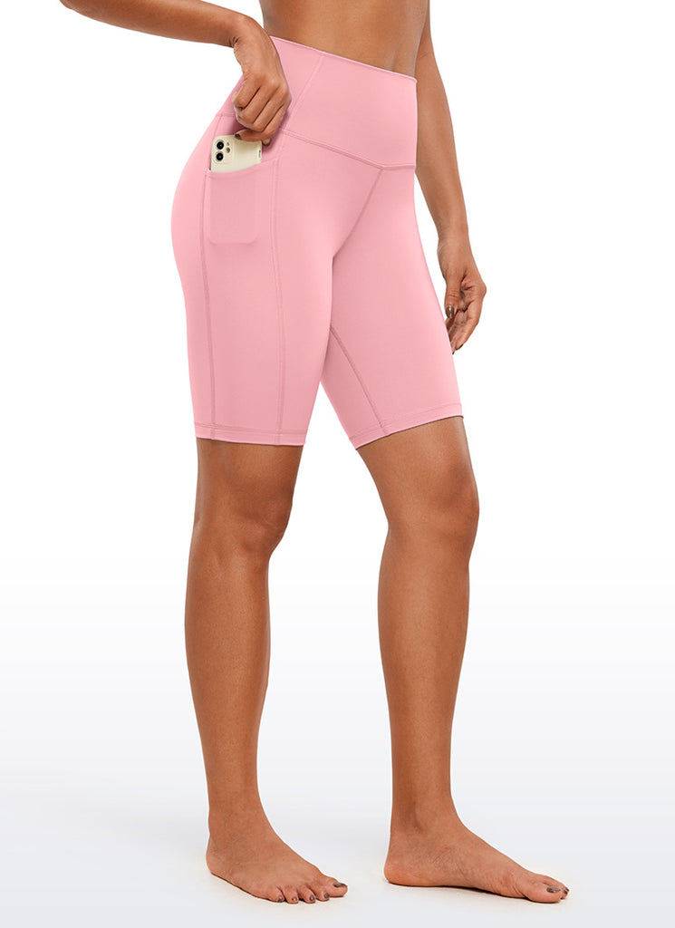 CRZ YOGA Women's Train High Rise Biker Nakedfeel Pocket Shorts 8'' Magenta Purple