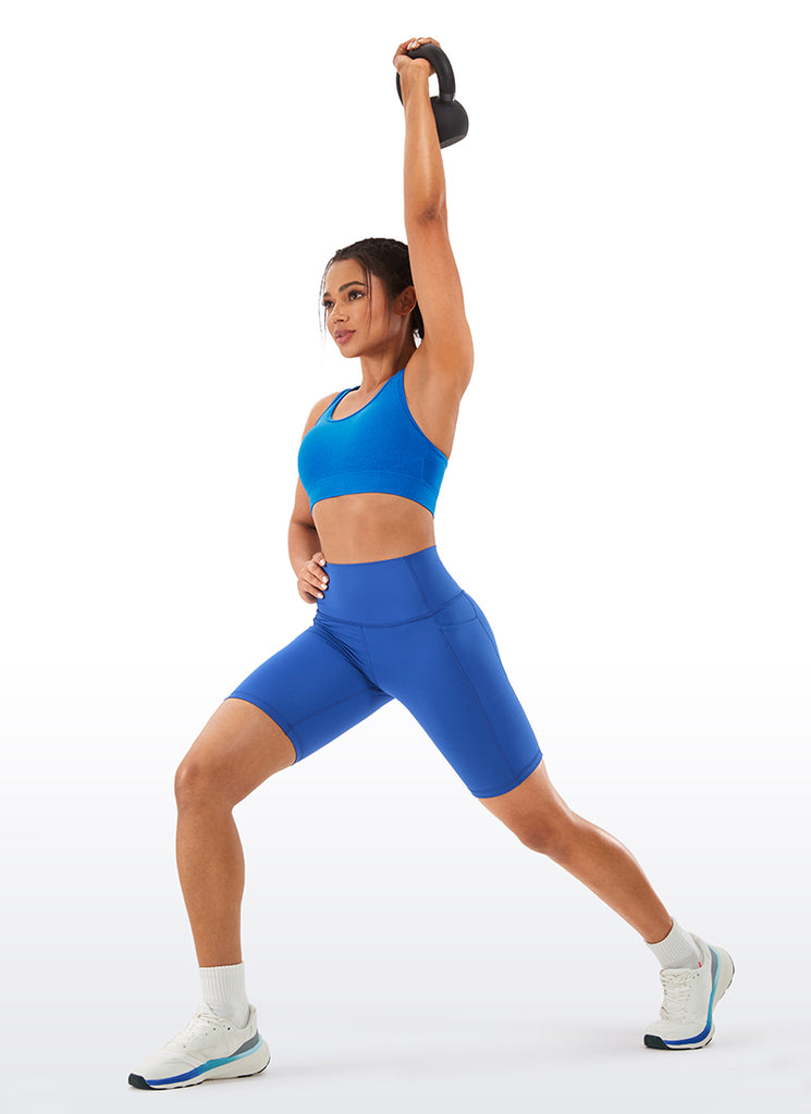 CRZ YOGA Women's Train High Rise Biker Nakedfeel Pocket Shorts 8'' Waves Blue