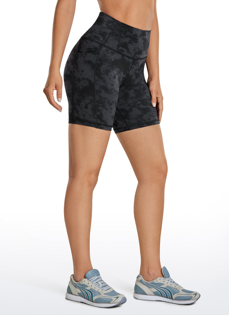 CRZ YOGA Women's Train High Rise Biker Nakedfeel Pocket Shorts 6'' Tie Dye Smoke Ink
