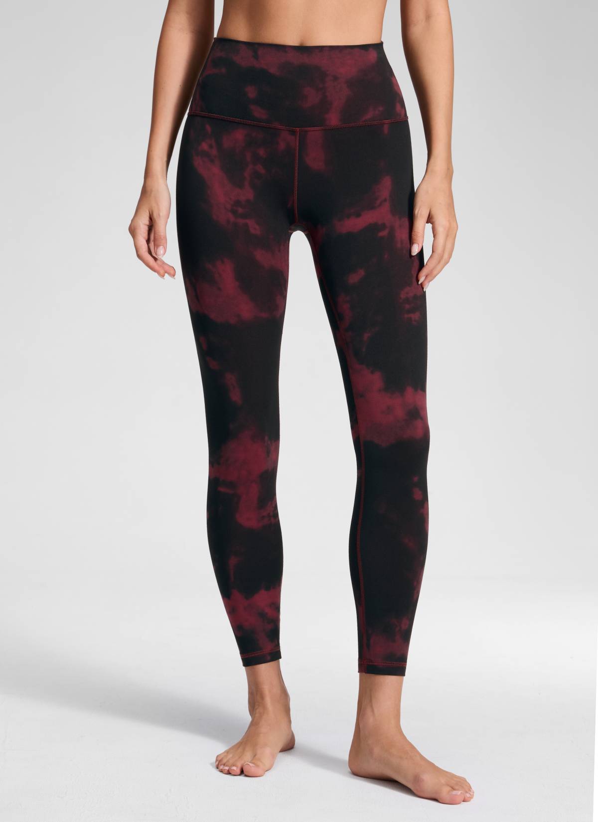 CRZ YOGA Women's Yoga Lounge High Rise Butterluxe Yoga Leggings 25'' Burgundy Tie Dye Flowers