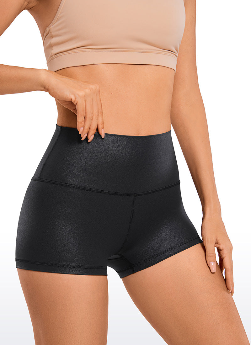CRZ YOGA Women's Yoga High Rise Booty Butterluxe Biker Shorts 2.5'' Black Classic Leather