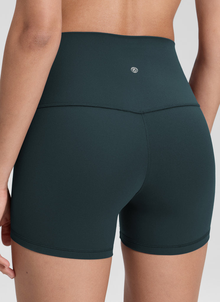 CRZ YOGA Women's Yoga High Rise Biker Shorts Butterluxe Shorts 4'' Forest Dark Green