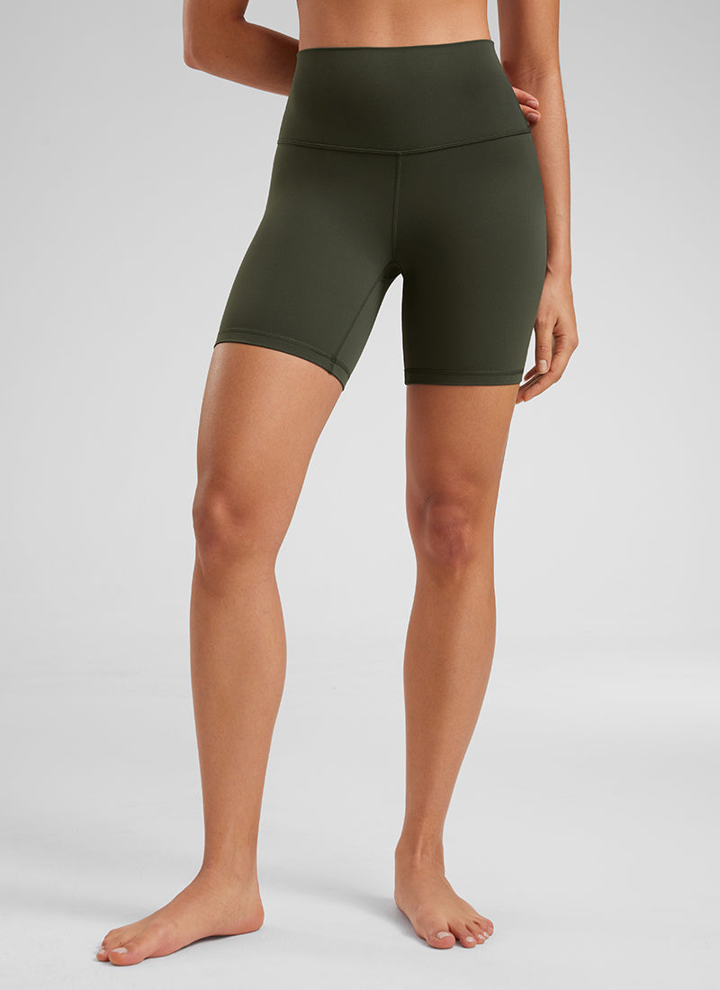 CRZ YOGA Women's Yoga High Rise Biker Shorts Butterluxe Shorts 6'' Olive Green