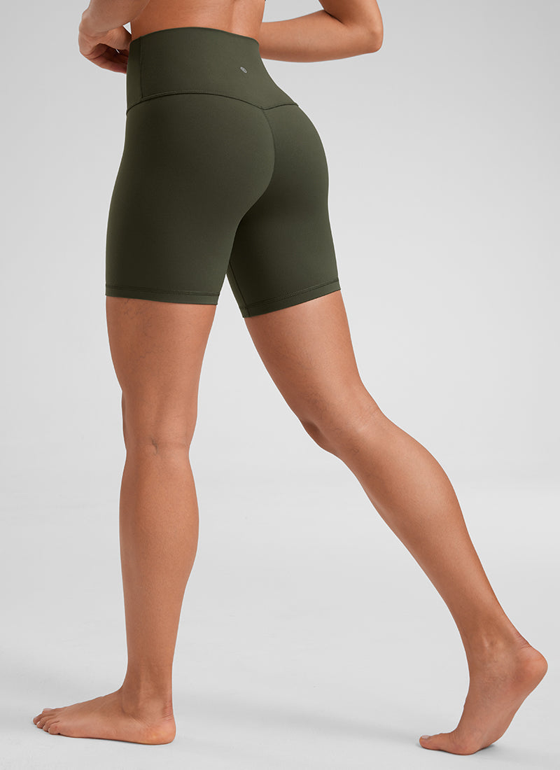 CRZ YOGA Women's Yoga High Rise Biker Shorts Butterluxe Shorts 6'' Olive Green