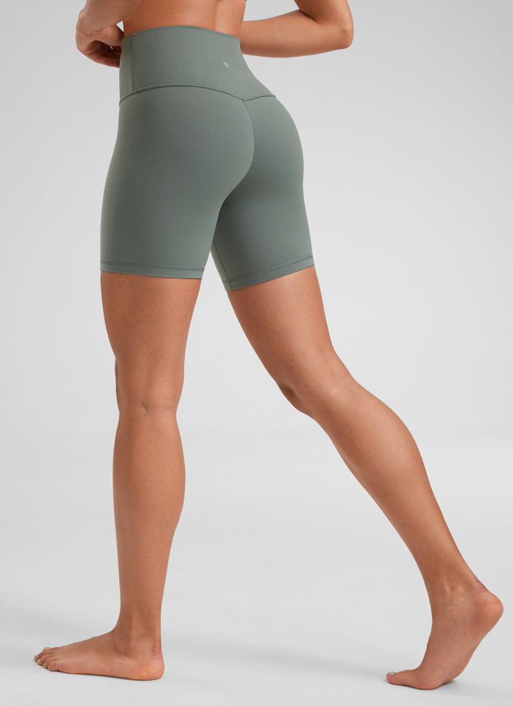 CRZ YOGA Women's Yoga High Rise Biker Shorts Butterluxe Shorts 6'' Olive Green