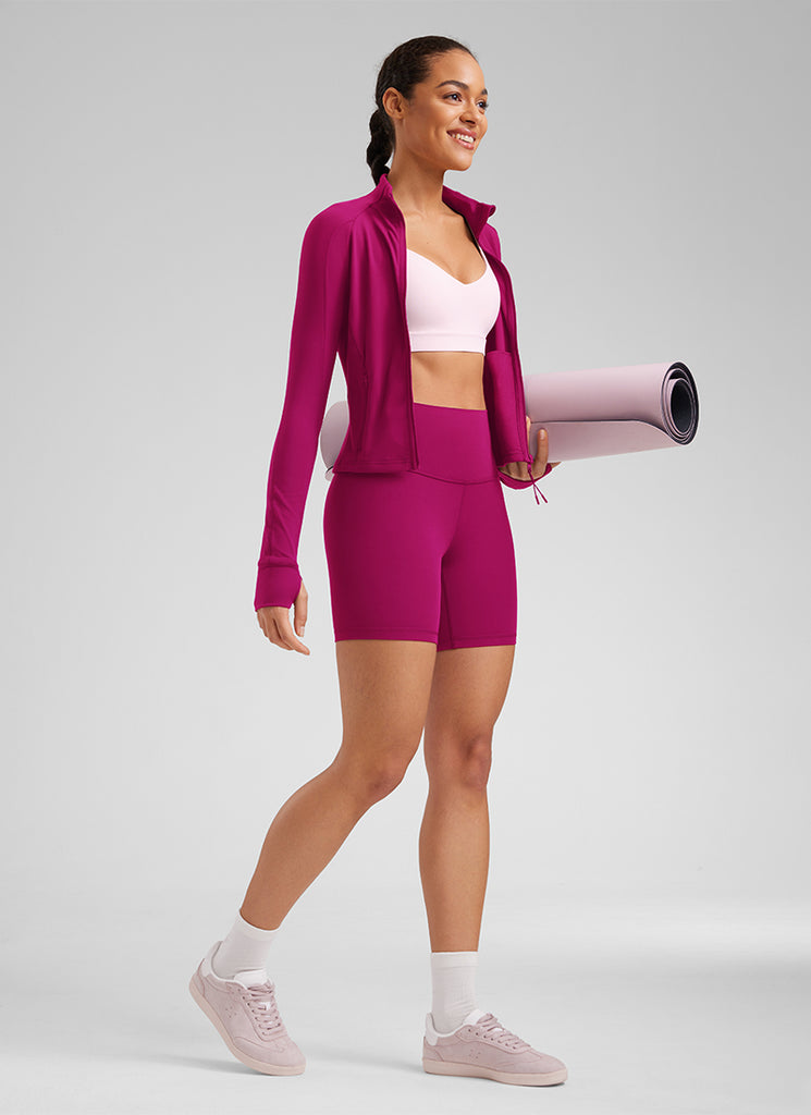 CRZ YOGA Women's Yoga High Rise Biker Shorts Butterluxe Shorts 6'' Magenta Purple